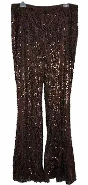 NWT Nasty Gal Chocolate Brown Extreme Flare Sequin Disco Party Pants Size 10
