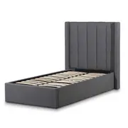 Betsy Fabric Single Sized Bed Frame - Charcoal Grey with Storage