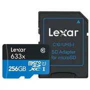 Lexar 633x MicroSD Memory Card w Adaptor - 256GB