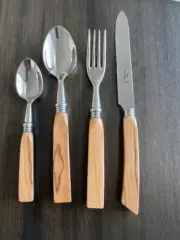 NEW Alain Saint Joanis Geneve Olivewood 4 Piece Flatware Setting France $325