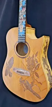 Blueberry Handmade Acoustic Dreadnought Guitar Bird Motif Pre-Order 90 Days