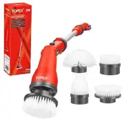 TOPEX 20V Cordless Power Scrubber w/4 Brush Heads Skin Only without Battery