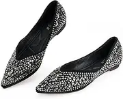 [LIYUHANJIALU] Flats Shoes Women Rhinestone Pointed Head Ballet Flats Comfortable Soft Memory Foam Insole Flat Shoes for Women Comfortable Dress Shoes