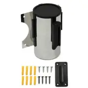 Wall Mount 16ft Retractable Barrier Belt Queue Ribbon Post Strap Rope Stainless