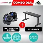 Powertrain 24kg Blue Adjustable Dumbbell Weights w/ Adidas 10437 Adidas Bench