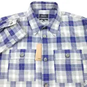 $270 APC Surchemise Bastian Purple & Gray Plaid Button Up Shirt Mens Size Small