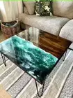 Ocean Wave Coffee Table Square Epoxy Wood Resin Coffee Table Live Edge table top