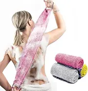 Pinkiou 3 Pack Shower Sponge with Handle, African Exfoliating Net, Exfoliating Net, Bath Sponge, Back Cream Aid for Back, Soft, Durable Nylon, Suits for Daily Bathing for Women and