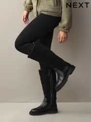 Black Leather Forever Comfort® Borg Lined Knee High Boots (B07888) | $86