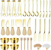 Charcuterie Boards Accessories Gold Charcuterie Utensils Cheese Butter Spreader Knife Set Small Serving Tongs Forks and Spoons Dipping Bowls Honey Dippers Toothpick Flags for Party Platter Appetizers