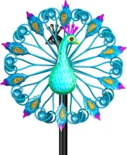 Metal Peacock Wind Spinner Double Kinetic Wind Catcher Garden Patio Yard Decor