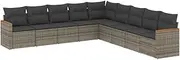 vidaxl Garden Sofa Set - 9 Piece Modular Grey Rattan Furniture/Cushions/Patio Outdoor Seating