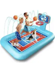 Splashie Splash Pool with Sprinkler System, Hoop and 2 Inflatable Basketballs -