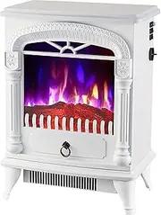 Electric Fireplace Heater Heating Stove Freestanding Indoor Space Heater Electric Fires Portable Log Burner with Realistic LED Log Flame Effect 1000W/2000W (Color : White)
