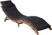 Folding Chair Sun Lounger with Cushion for Patio, Outdoor, Lawn, Beach, Acacia Wood Recliner, Dark Grey