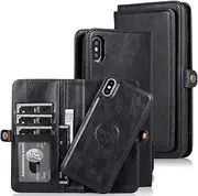 Cavor for iPhone X Wallet Case,for iPhone Xs Wallet Case,2 in 1 Magnetic Detachable Case Leather Flip Cover with Stand Feature & Card Slots & Wristlet Strap (5.8")-Black