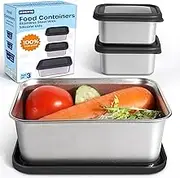 Homotte 3 Pack Stackable Square SUS316 Stainless Steel Lunch Container Set - 2x 9 oz & 1x 17 oz with Semi - Transparent Silicone Lids, Ideal for Back to School Kids Food/Snacks Storage, Bento Box Use