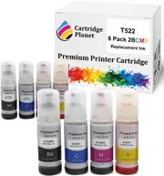 8 Pack (2BK,2C,2M,2Y) Compatible Ink for Epson T522 for Epson EcoTank ET-1110 Expression ET-2710 Expression ET-2720 Workforce ET-4700