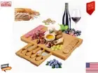 Bamboo Cheese Board and Knife Set Cheese Plate Charcuterie Platter Tray for Wine