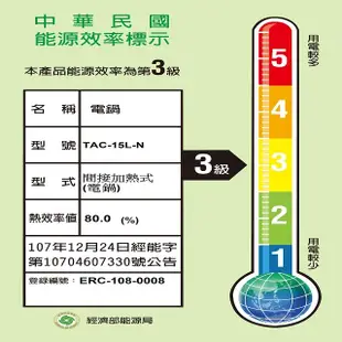 TATUNG 大同 TAC-15L 15人份電鍋(全配) (顏色隨機出貨) (7.6折)