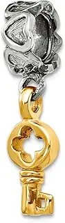 [JewelryWeb] 925 Sterling Silver Polished Artisan Oxidized 14k Reflections Key Dangle Bead Charm 23.64x5.45mm Wide Pendant Necklace for Women