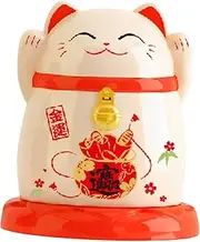 kokiya Toothpick Box Cotton Swab Storage Tank China Lucky Cat Toothpick Holder, with Lid, Toothpick Dispenser for Bedroom, Bathroom, Yellow