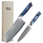 2Pcs TURWHO Cleaver Universal Kitchen Knife Japan VG10 Damascus Steel Cook Knife