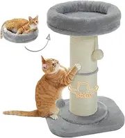 PAWZ Road Cat Scratching Post Cat Scratcher with Super Thick Scratching Post (Dia=14cm),Removable Fluffy Cat Bed, Sisal Covered Cat Activity Scratch Post and Dangling Ball for Indoor Cats Grey