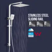 Chrome Square Shower Head Hand Held 2 In 1 Adjustable Rail Wall Arm Diverter Set