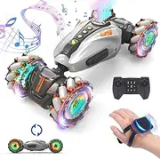 EagleStone 1:12 RC Stunt Car, 2.4GHz 4WD Remote Control Car with 360° Flips & Rotations, Sensor Toy Cars with LED Lights, All-Terrain RC Car for Kids and Adults,Boys and Girls(Grey)