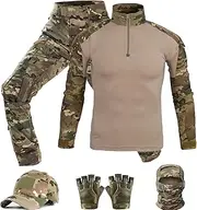 [SANYETS] Tactical Suit,Combat Pants and Shirt,Cap Gloves Balaclava Set,Black Camo Uniform Men's Military Airsoft Gear