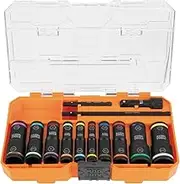 Klein Tools 65239 KNECT 13 Piece Impact Flip Socket Set with Modular Case, Heavy Duty, 20 SAE, Metric Sizes, 10 Sockets for 1/4 and 3/8-Inch Drives