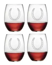 Susquehanna Glass Horse Shoe Set of 4 Stemless Glasses
