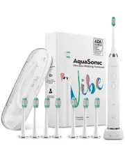 Aquasonic VIBE Ultrasonic Whitening Toothbrush + 8 DuPont Brush Heads + Case