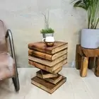 Solid Timber Corner Side Table Book Stack Plant Stand w/ Storage Compartment NB