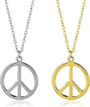 [Fuqimanman2020] Peace Sign Necklace Gold Silver Chain Necklace Hippie Peace Sign Pendant Necklace Retro Party Accessories 1960S Jewelry For Women Men
