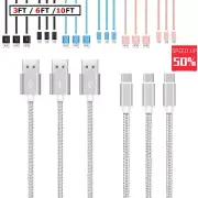 3 Pack USB C Type-C Cable Braided Fast Charger Charging Cord For Nintendo Switch
