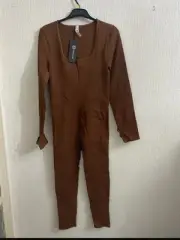 Mooslover Brown Ribbed Jumpsuit XL UK 14-18 | Long Sleeve Seamless