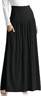 [Simlu] Reg and Plus Size Maxi Skirts for Women Long Length Skirts with Pockets Beach SwimCoverup,Night Out,Casual Office,Party