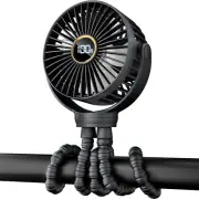 Portable Mini Fan for Strollers, Rechargeable, 360° Rotation, 3-Speed, Black