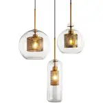110V北歐藝術創意復古工業風簡約餐廳吧臺透明燈罩玻璃圓球單頭吊燈