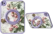 360 Rotatable Compatible with iPad 9th/8th/7th Generation Case - Flower Pattern Floral Illustration Portable Rotating Stand, Color H+Purple