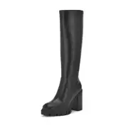 Nine West Kani3 Black3 Chunky Stacked Block Heeled Knee High Fashion Boots