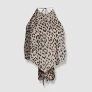 $250 Alice + Olivia Women's Beige Leopard Print Back-Tie Halter Top Size S