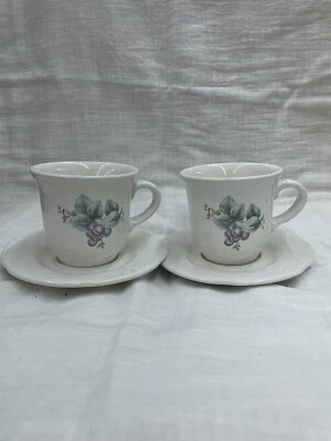 Pair of Pfaltzgraff Grapevine Cup and Saucer Set Tea Coffee