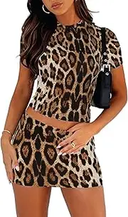 [Sumche] Women's Two Piece Skirt Set - Summer Casual High Waisted Y2K Mini Bodycon Pencil Skirts and Crop Tops Outfits