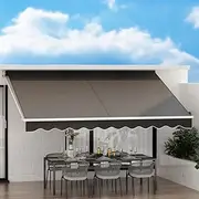 Instahut Folding Arm Awning, 4.5m x 2.5m Pearl Grey Retractable Blinds Outdoor Patio Terrace Garden Window Sunshade Canopy Manual Hand Crank Adjustable Angles Aluminium Frame Waterproof Grey