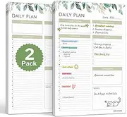CRANBURY Daily Planner Notepads 5.5x8.5" (2-Pack, Leafy), 54 Tear-Off Pages, Daily Planning Scheduler, Time Block Planner Note Pad with Space for To-Do List, Priorities, Notes