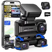 Dash Cam 4 Channel 360 Front Rear Inside DashCam, 4K Full HD Dashcam Car 128G