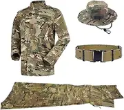 Uniform Tactical Suit with Belt Boonie Hat BDU Combat Men's Camo Jacket Shirt & Pants Army Set Military for Airsoft Paintball Outdoor